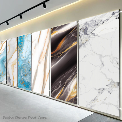 Painel de parede de mármore à prova d'água de 8mm, painel decorativo interno de folheado de madeira de carvão de bambu para parede de fundo de TV
